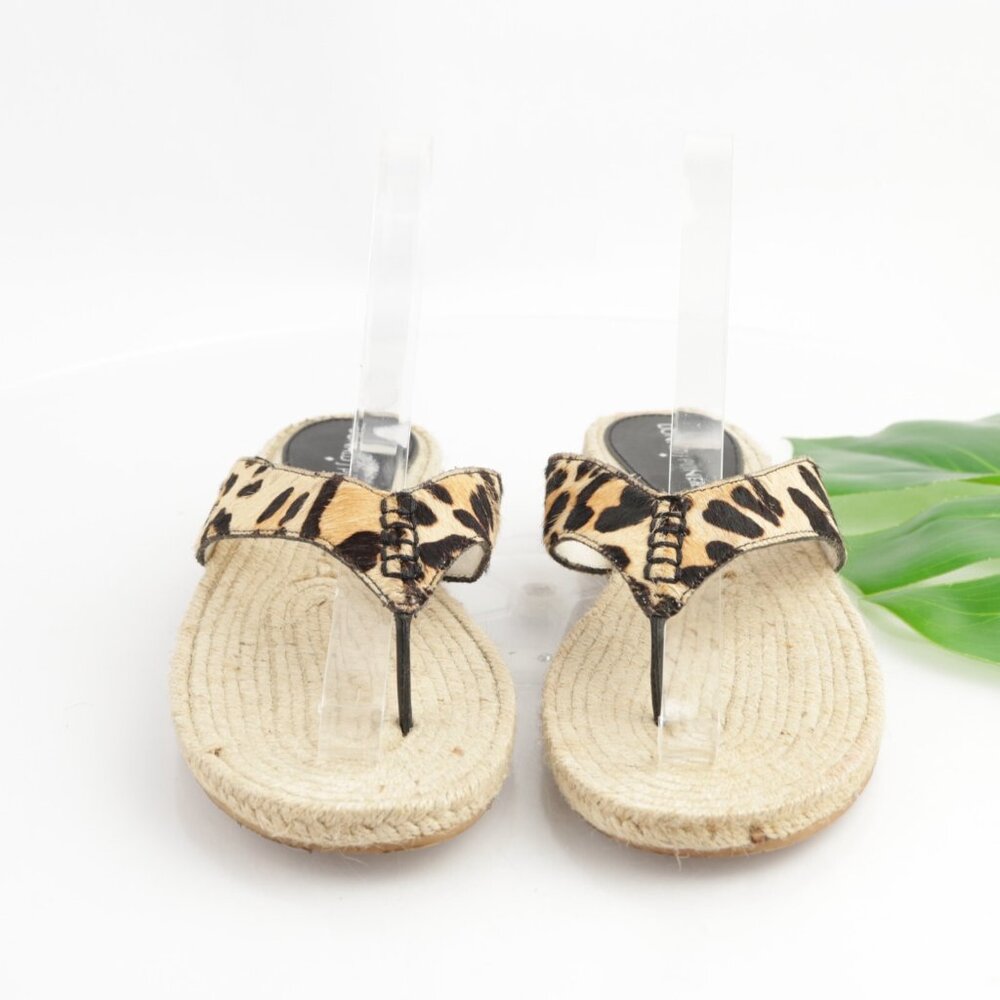 Donald Pliner Womens Kyla Sandal Size 8 Brown Leopard Pony Hair Thong Slide Shoe - Picture 3 of 12